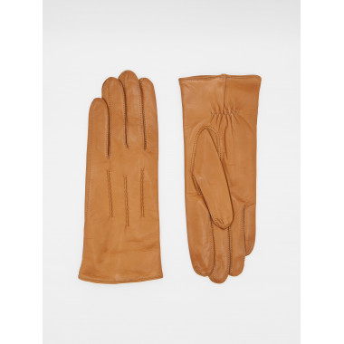 ARNO Long finger Lamb nappa leather gloves COGNAC 100% silk