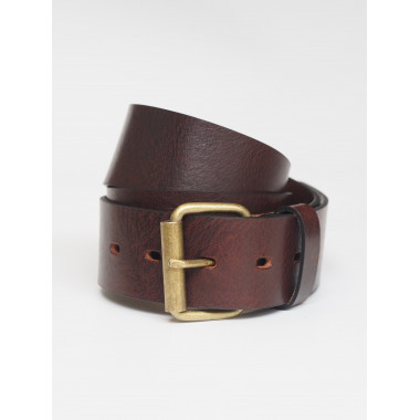 SAUSO Leather Belt JULES Antique Brass DARK BROWN