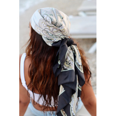 GAIA Silk Scarf | 90 x 90 cm | Black / Beige