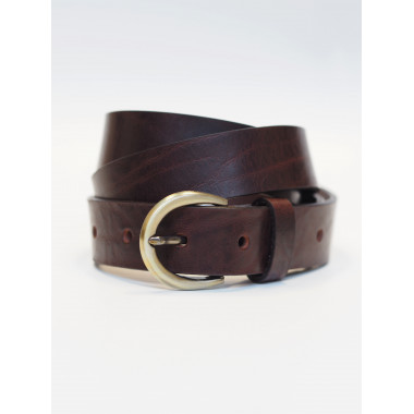 SAUSO Leather Belt DAKOTA Belt Antique Brass DARK BROWN