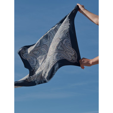 GAIA Silk Scarf | 90 x 90 cm | Navy