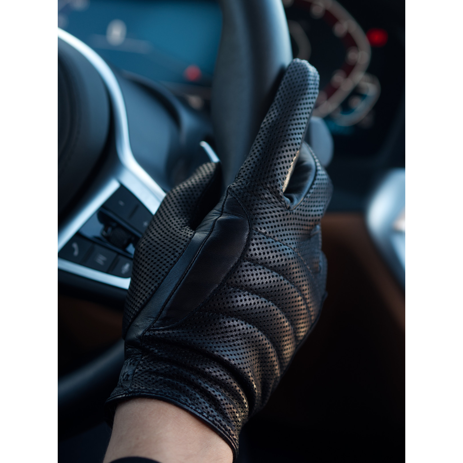 Men's hairsheep suede-nappa leather fingerless gloves BLACK