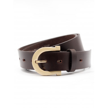 RENATA Leather Belt | Unisex | Dark Brown / Gold