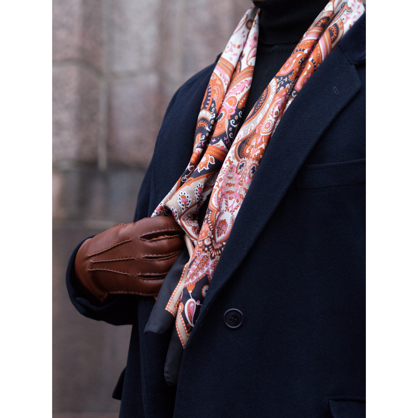 GAIA Silk Scarf BLACK-CINNAMON - Sauso.com