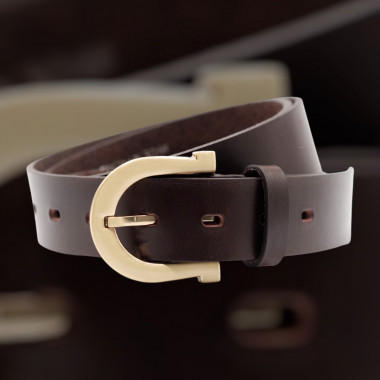 RENATA Leather Belt | Unisex | Dark Brown / Gold