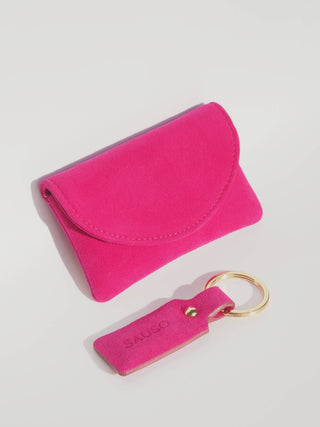 PENNY Card Holder Wallet Reindeer Suede Leather MAGENTA