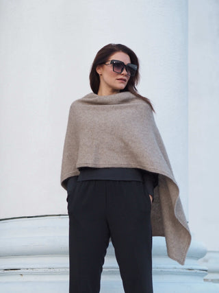 VUONO Huiviponcho | Merino-Possum | Oyster Beige