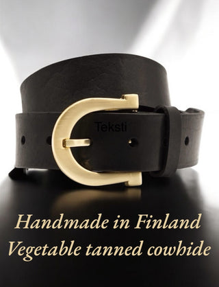 RENATA Nahkavyö | Kasviparkittu Nauta | Black/Gold