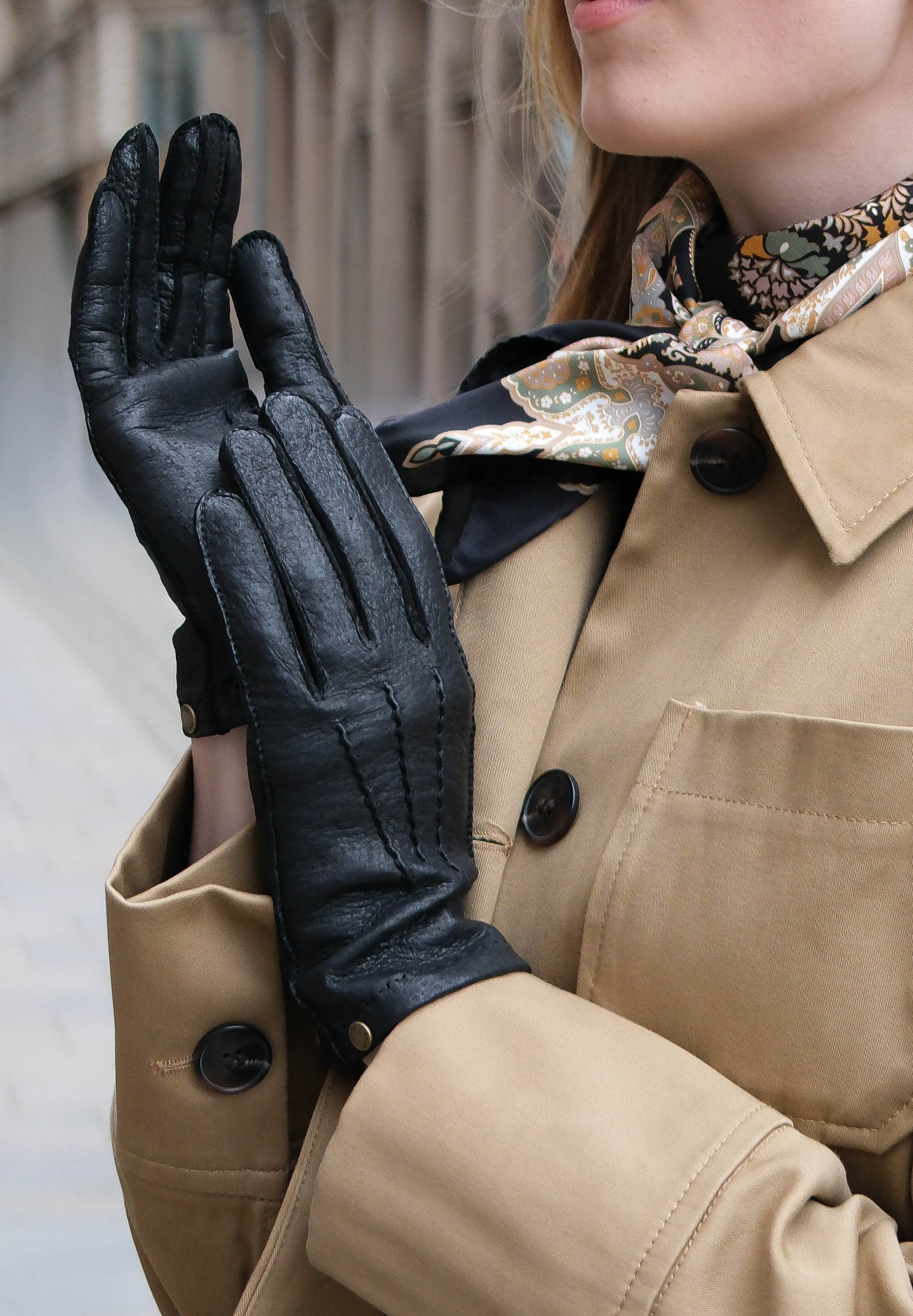 CELINA Leichte Lederhandschuhe Damen – ungefüttert, Schwarz